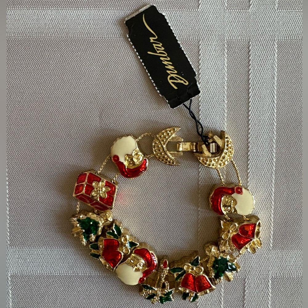 NWT Dunbar Slider Bracelet Christmas Charm Bracelet Vintage 1980s 80s Retro - Picture 2 of 15